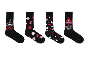 Playboy Poker Men's 4 Pair Crew Socks with Gift Box- Black | Poker Socks | Special Edition