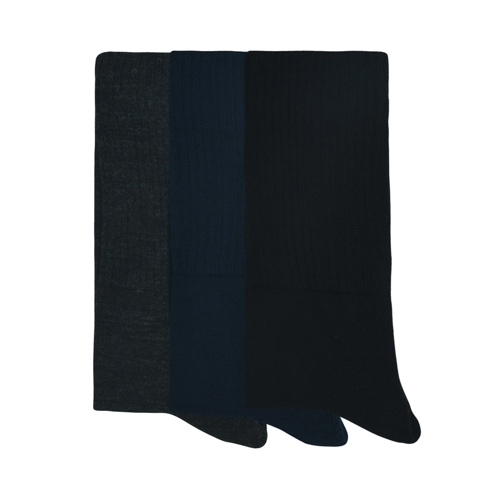 Balenzia Men's Woollen Crew/Calf length Socks(Free Size) Black,Dark Grey,Navy (Pack of 3 Pairs/1U)
