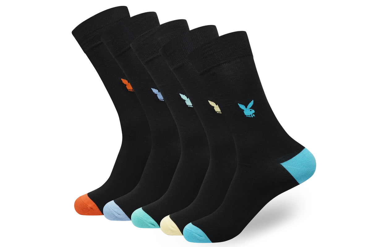 BALENZIA Men's Playboy Black Formal Crew Socks, 5-Pack