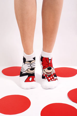 Balenzia x Disney Character Lowcut socks - Mickey & Minnie for Women (Pack of 2 Pairs/1U)(Free Size) Red, White