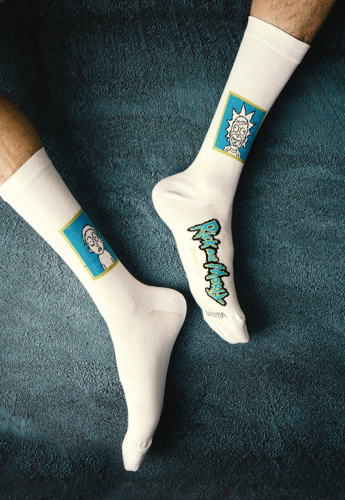 Rick and Morty Cotton Crew socks for Men (Pack of 2) (Free Size) (White)