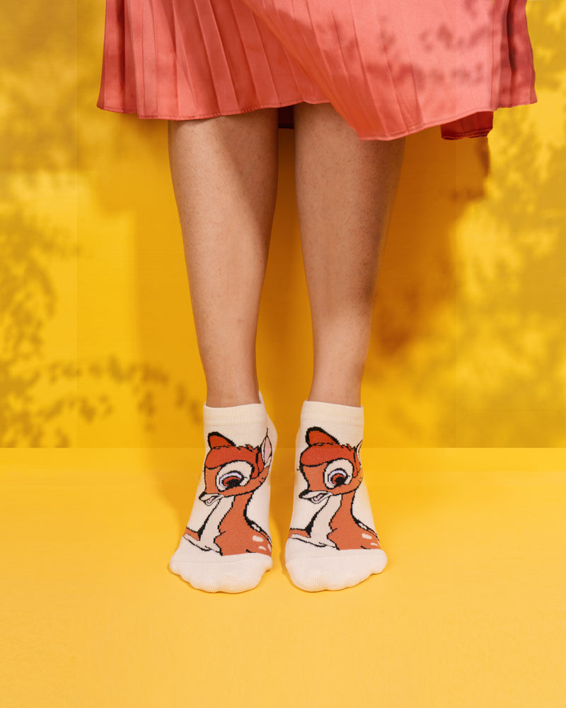 Balenzia X Disney Character Cushioned Ankle socks for women-Bambi(Pack of 1 Pair/1U)-Cream
