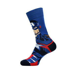 Balenzia x Marvel Character Crew & Lowcut/Ankle Length Sock for Men- "THE UNSTOPPABLE CAPTAIN AMERICA" Gift Pack (Pack of 2 Pairs/1U)(Free Size) Blue - Balenzia