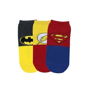 Justice League Men's Cotton Low Cut Socks - Superman, Batman, Flash - (Pack of 3 Pairs/1U) - Balenzia