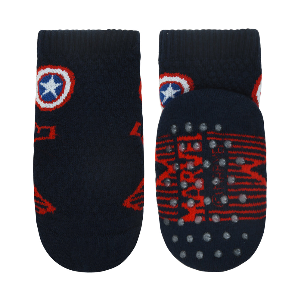Balenzia x Marvel Anti-Skid Half Cushioned High Ankle socks for Kids- Captain America, Iron Man, Hulk (Pack of 3 Pairs/1U) (Green, Navy, White) - Balenzia