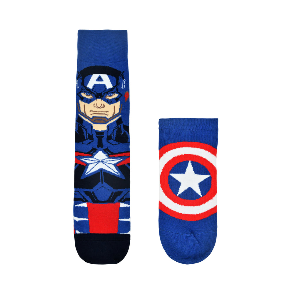 Balenzia x Marvel Character Crew & Lowcut/Ankle Length Sock for Men- "THE UNSTOPPABLE CAPTAIN AMERICA" Gift Pack (Pack of 2 Pairs/1U)(Free Size) Blue - Balenzia