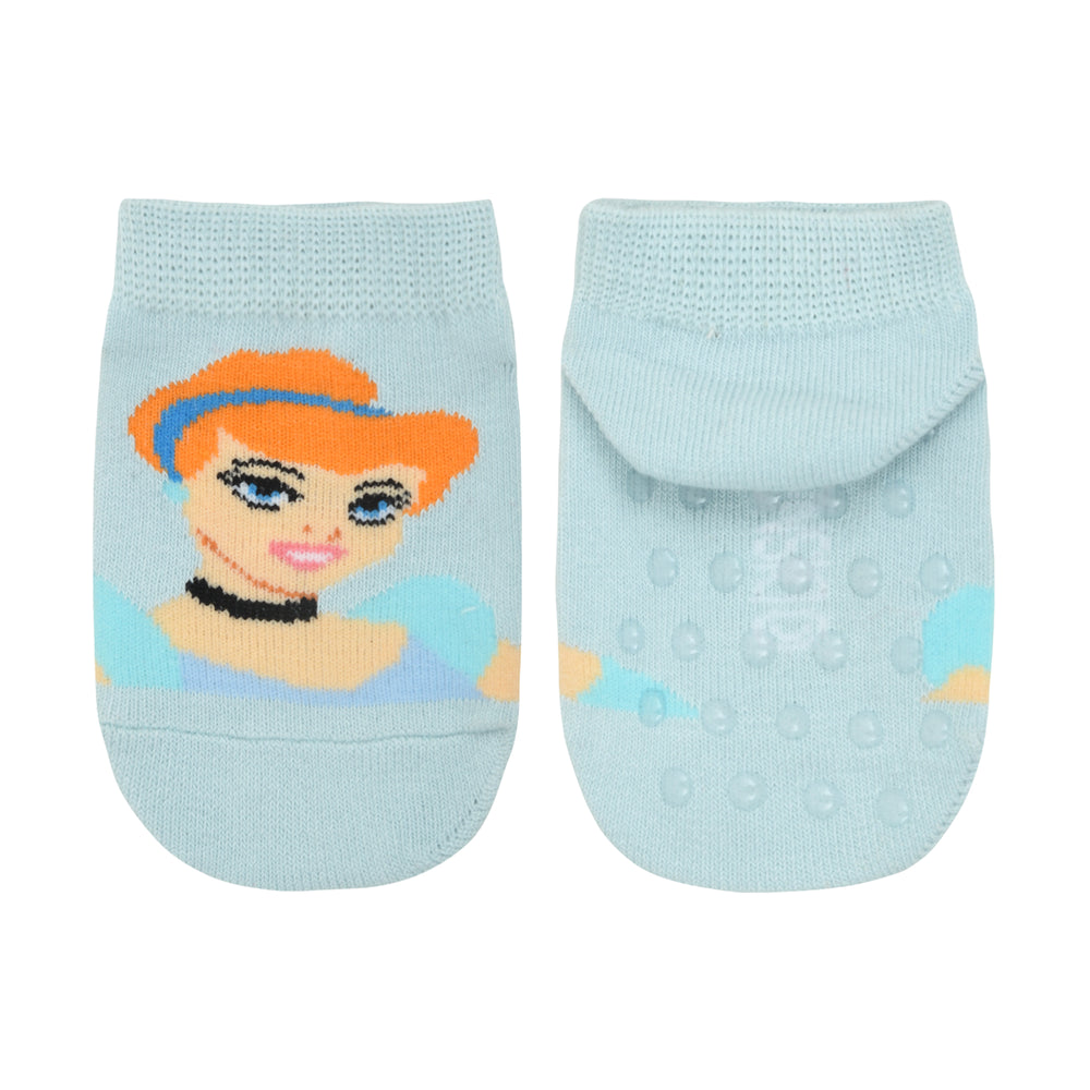 Balenzia x Disney Princess Anti-Skid Lowcut socks for Kids- Cinderella, Ariel (Pack of 2 Pairs/1U) (Blue, Lavender) - Balenzia