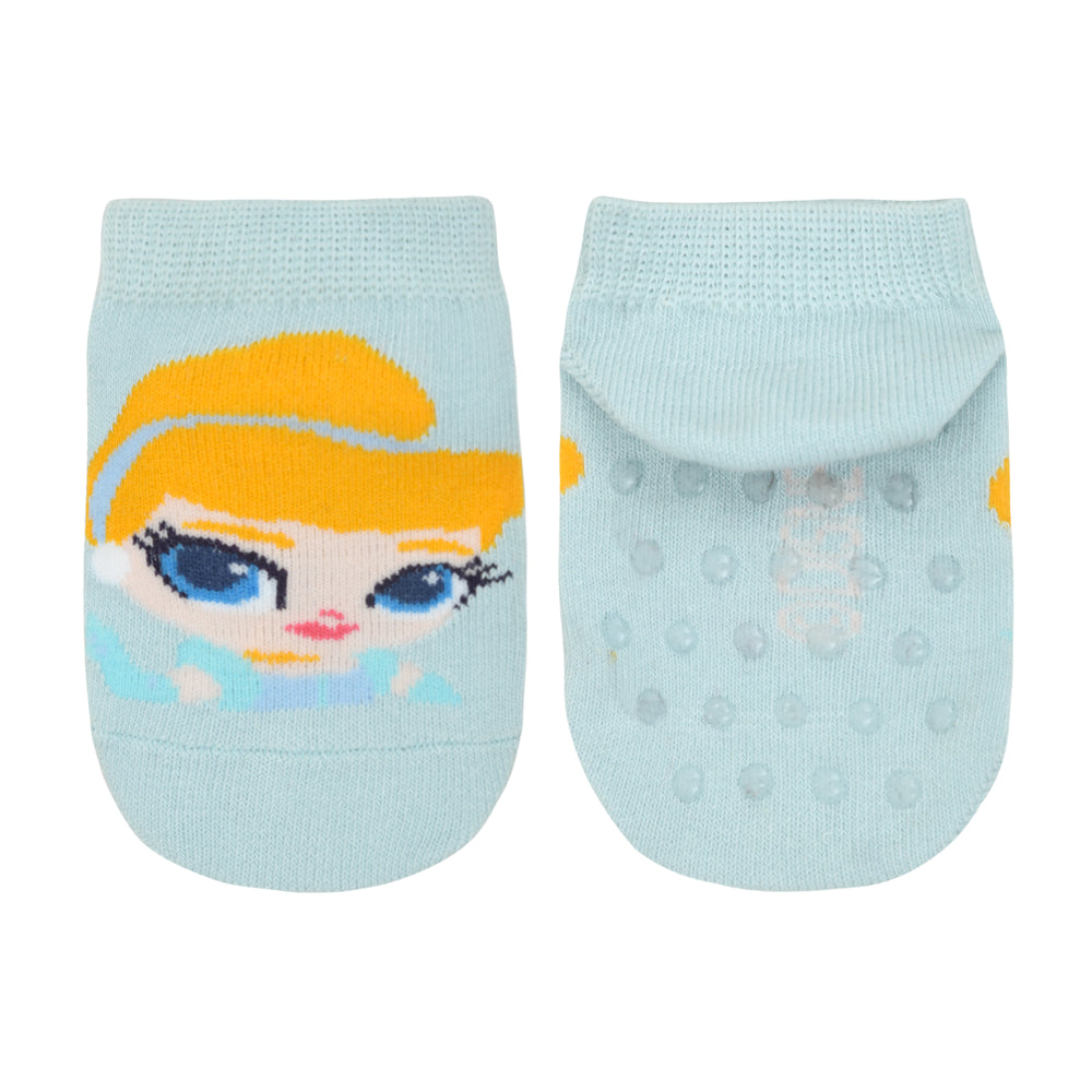 Balenzia x Disney Princess Anti-Skid Lowcut socks for Kids- Cinderella, Ariel (Pack of 2 Pairs/1U) (Pink, Blue) - Balenzia