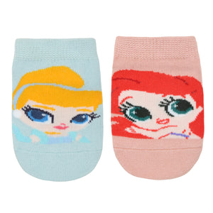 Balenzia x Disney Princess Anti-Skid Lowcut socks for Kids- Cinderella, Ariel (Pack of 2 Pairs/1U) (Pink, Blue) - Balenzia