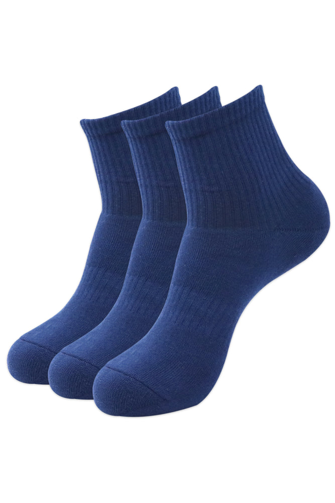 Balenzia Men's Full Cushioned Terry/Towel Ankle Sports Socks, Gym Socks- Navy (Pack of 3/1U) - Balenzia