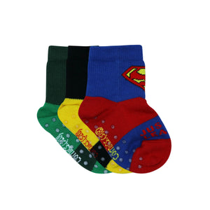 Justice League By Balenzia High Ankle Socks for Kids with Anti-Skid Silicone Technology (Pack Of 3 Pairs/1U)(1-2 Years)(2-3 Years)Superman, Batman, Green Lantern - Balenzia