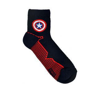 Balenzia X Marvel Iron Man,Captain America & Hulk Logo High Ankle Half Cushioned Sports Socks for Men-(Pack of 3 Pairs/1U)(Free Size)White,Green,Navy - Balenzia