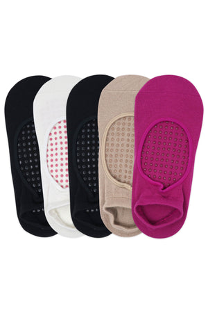 Balenzia Women's Anti Bacterial Yoga Socks with Anti Skid- (Pack of 5 Pairs/1U)- (Black,White,Beige,Pink) - Balenzia