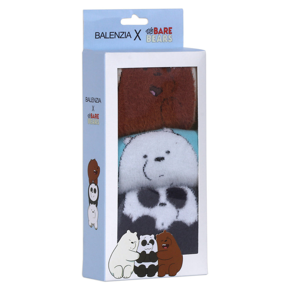 We Bare Bears By Balenzia Fur Lowcut Socks Gift Pack For Women (Pack Of 3 Pairs/1U)(Freesize) D.Grey,White,Brown - Balenzia