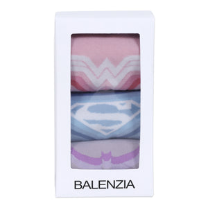 Balenzia X Justice League Women's Combed Cotton Ankle Length Socks-Pack of 3 Pairs/1U (Pink,Blue,Purple)(Free Size) Superman, Batman, Wonder Woman - Balenzia