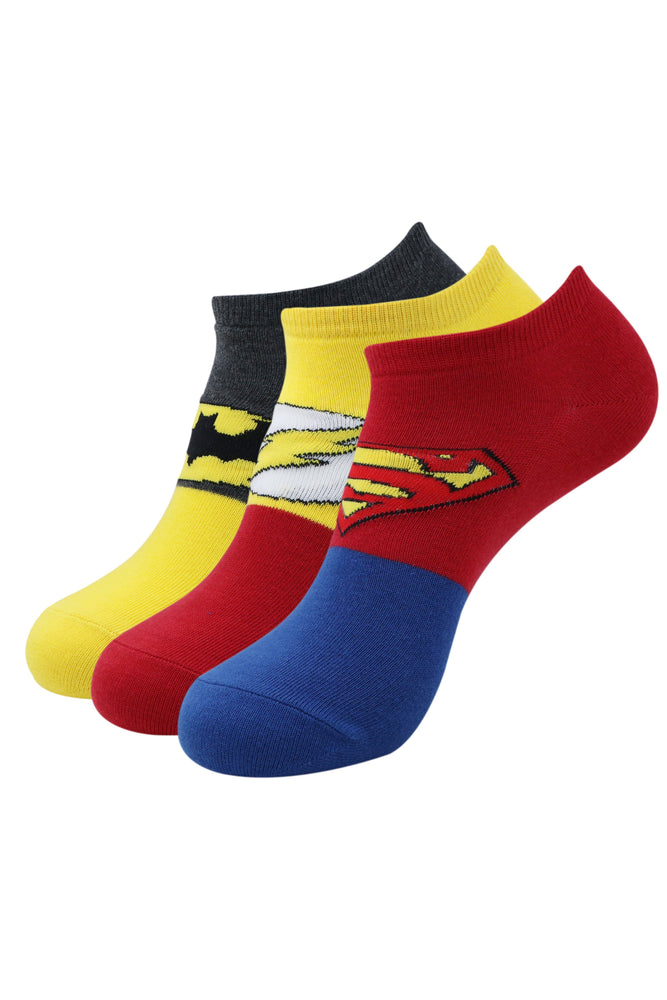 Justice League Men's Cotton Low Cut Socks - Superman, Batman, Flash - (Pack of 3 Pairs/1U) - Balenzia