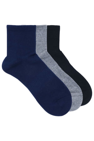 Balenzia Men's Full Cushioned Terry/Towel Ankle Sports Socks, Gym Socks - Black,Navy, L.Grey (Pack of 3 Pairs/1U) - Balenzia