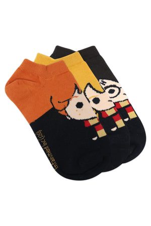 Balenzia x Harry Potter character lowcut socks- Harry, Ron & Hermione for Women (Pack of 3 Pairs/1U)- Yellow, Brown & Orange - Balenzia