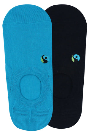 Balenzia Men's Fairtrade Organic Cotton Socks- Embroidery Sneaker Socks -(Pack of 2 Pairs/1U)- Blue and Black - Balenzia