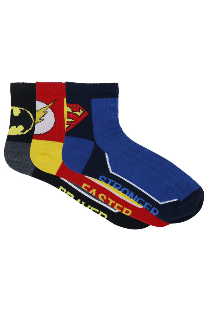 Justice League Men's Cotton High Ankle Sports Rib Socks - Superman,Batman,Flash - (Pack of 3 Pairs/1U) - Balenzia