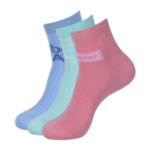Balenzia Women Assorted Crew/Calf-Length Socks (Free Size)(Pack of 3 Pairs/1U)- Green,Blue,Pink - Balenzia