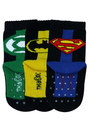 Justice League By Balenzia Crew/Calf Length Socks for Kids with Anti-Skid Silicone Technology (Pack Of 3 Pairs/1U)(1-2 Years)(2-3 YEARS)Superman, Batman, Green Lantern - Balenzia