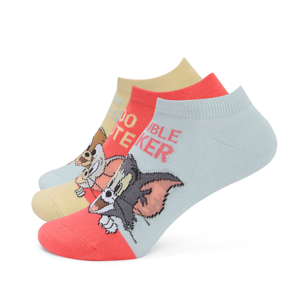 Women's Tom & Jerry Cartoon Themed Low-Cut Socks | Multicolor | Pack of 3 | Officially Licensed