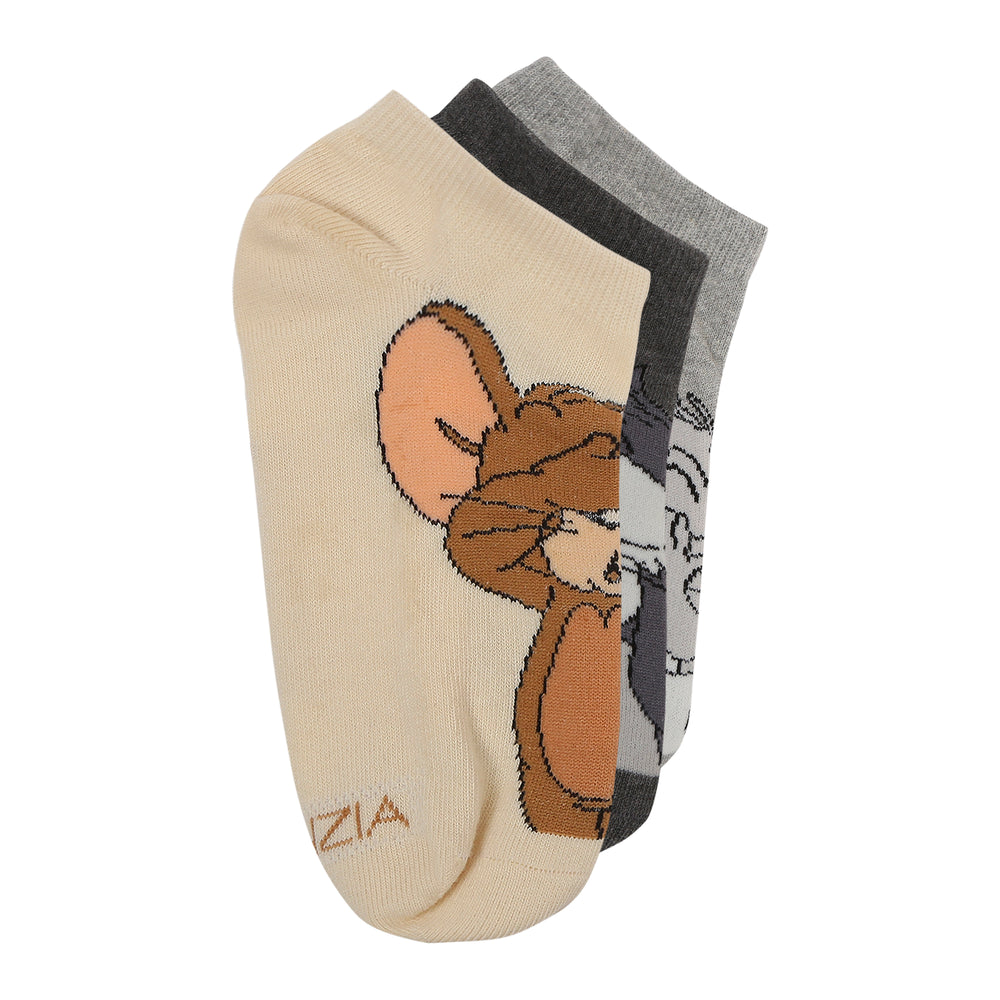 Women's Tom & Jerry Cartoon Themed Low-Cut Socks | Multicolor | Pack of 3 | Officially Licensed