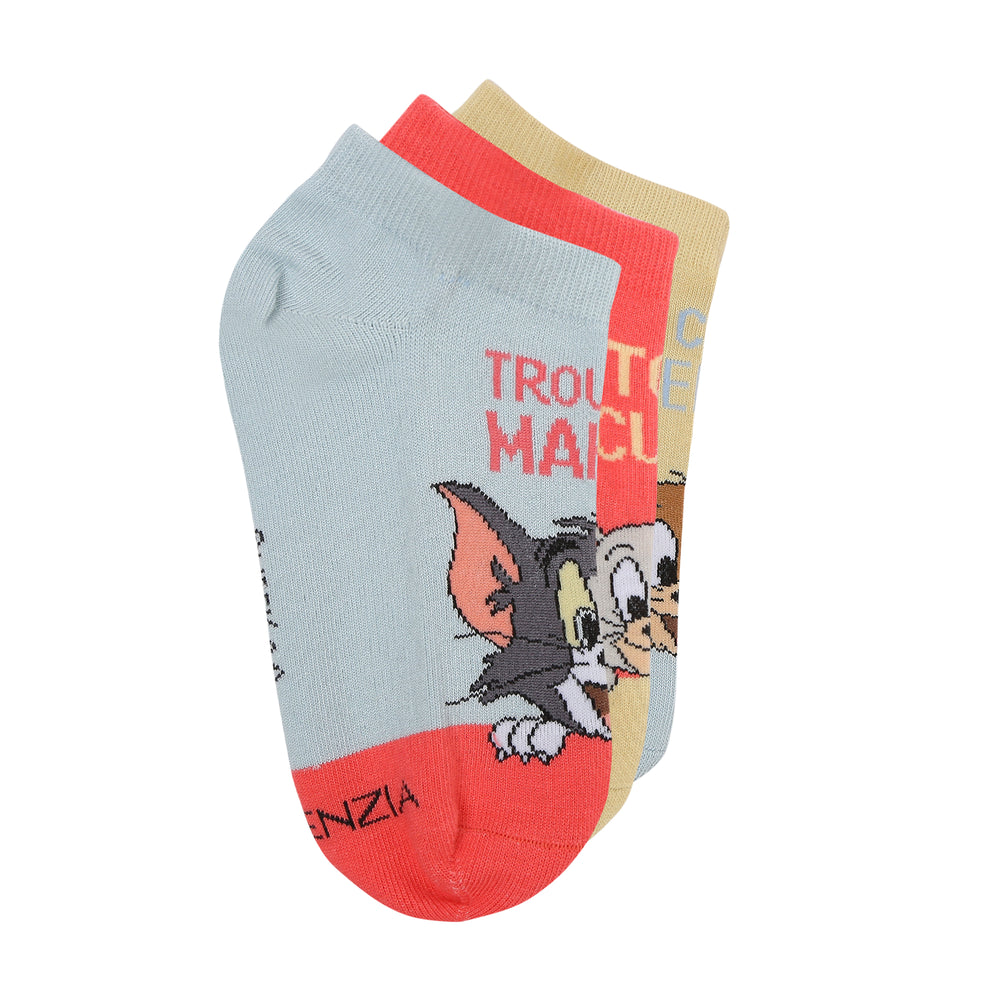 Women's Tom & Jerry Cartoon Themed Low-Cut Socks | Multicolor | Pack of 3 | Officially Licensed