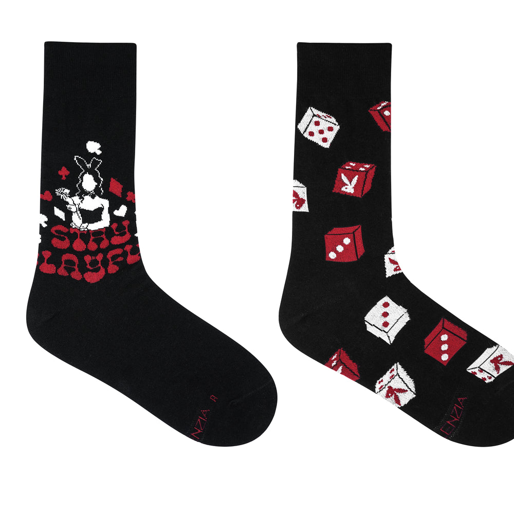 Playboy Poker Men's 2 Pair Crew Socks- Black | Poker Socks | Special Edition