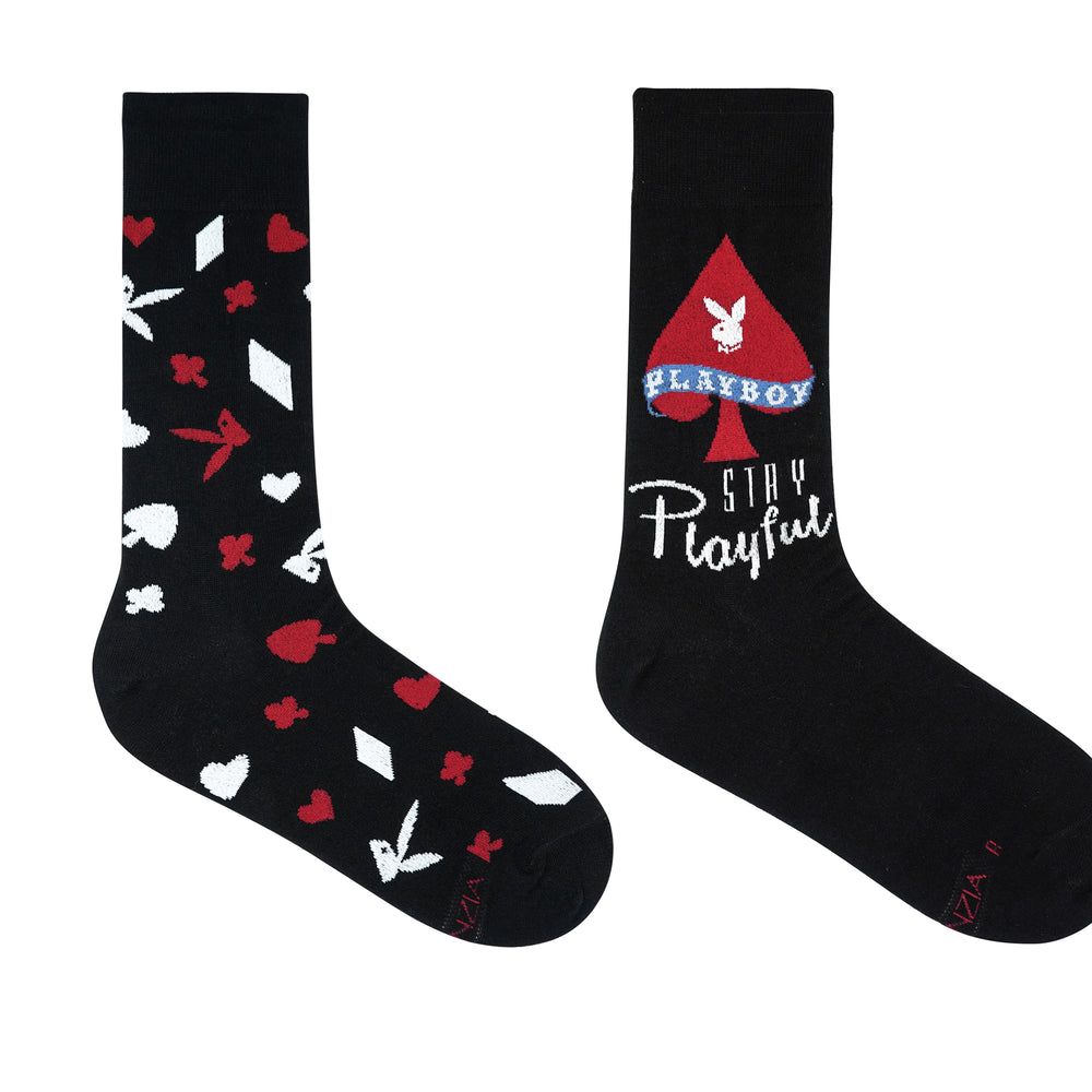 Playboy Poker Men's 2 Pair Crew Socks- Black | Poker Socks | Special Edition