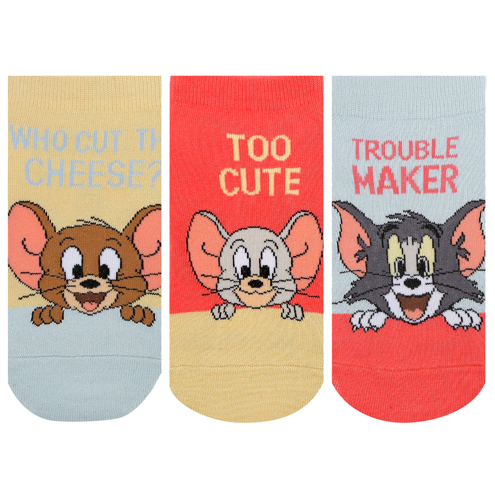 Women's Tom & Jerry Cartoon Themed Low-Cut Socks | Multicolor | Pack of 3 | Officially Licensed