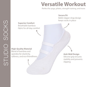 Women's Double Band Studio Socks for yoga & pilates | Black, White | Pack of 2