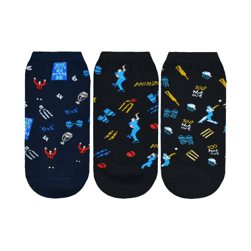 BALENZIA Men's Cricket Lowcut Socks- Black, Navy (Pack of 3)