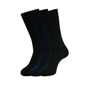 
            
                Load image into Gallery viewer, Balenzia Men&amp;#39;s Woollen Crew/Calf length Socks(Free Size) Black,Dark Grey,Navy (Pack of 3 Pairs/1U)
            
        