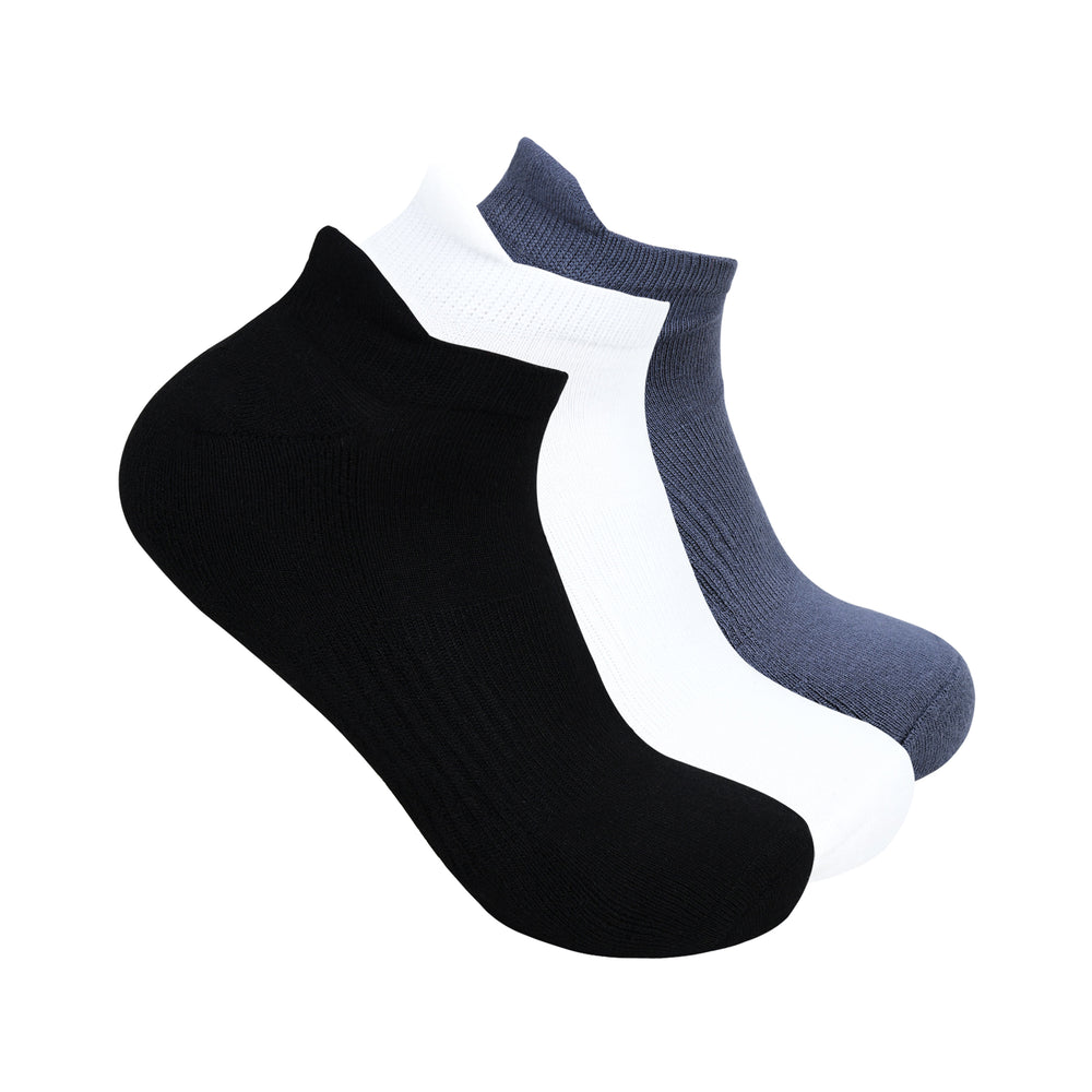 
                      
                        Balenzia Men's Bamboo Black, White, Grey Low-cuts Socks | Pack of 3
                      
                    