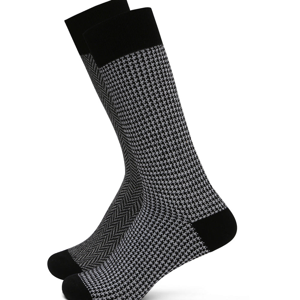 Men’s Luxury Houndstooth & Herringbone Crew Socks | Black | Pack of 2