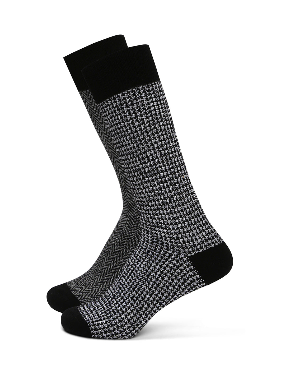 Men’s Luxury Houndstooth & Herringbone Crew Socks | Black | Pack of 2