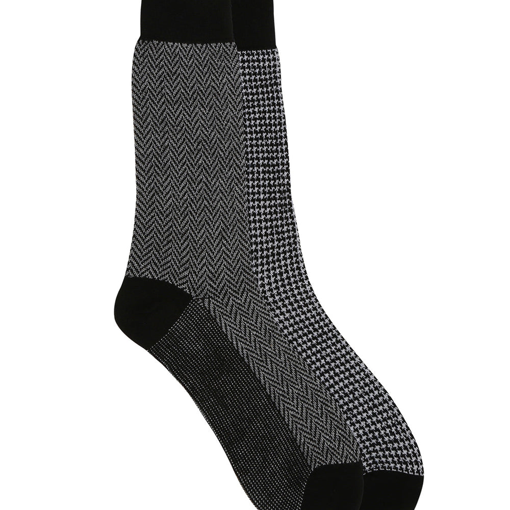 Men’s Luxury Houndstooth & Herringbone Crew Socks | Black | Pack of 2