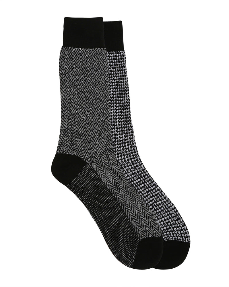 Men’s Luxury Houndstooth & Herringbone Crew Socks | Black | Pack of 2