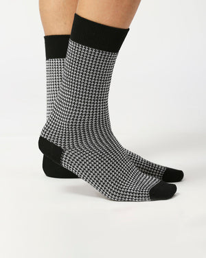 Men’s Luxury Houndstooth & Herringbone Crew Socks | Black | Pack of 2