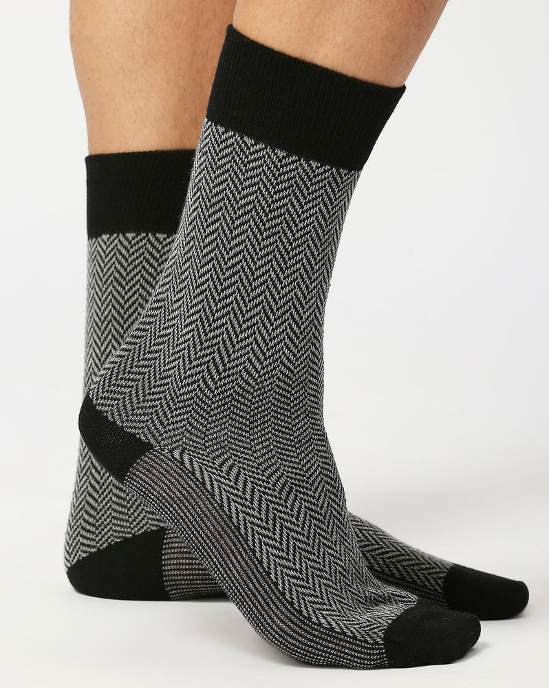 Men’s Luxury Houndstooth & Herringbone Crew Socks | Black | Pack of 2