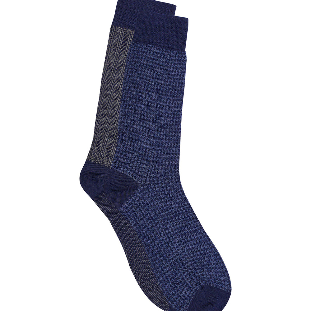 Men’s Luxury Houndstooth & Herringbone Crew Socks | Navy & Blue | Pack of 2