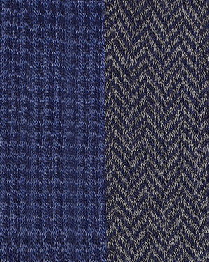 Men’s Luxury Houndstooth & Herringbone Crew Socks | Navy & Blue | Pack of 2