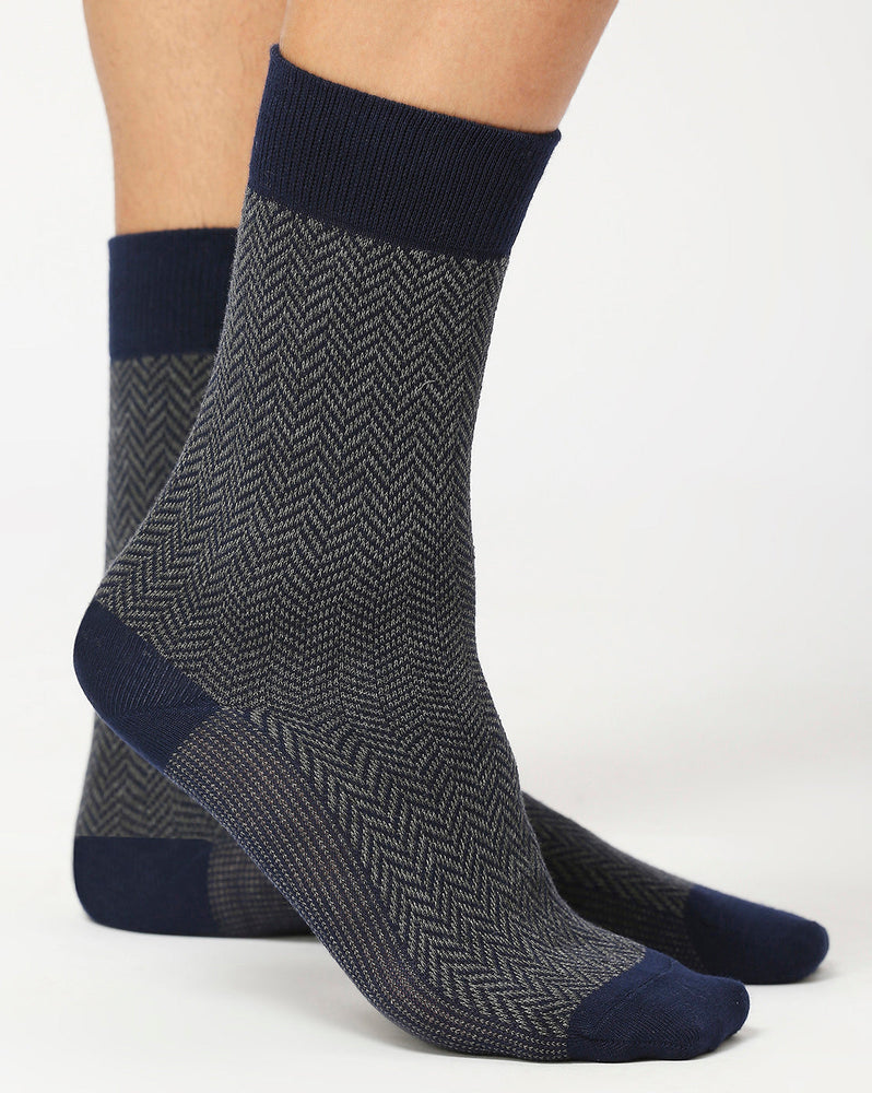 Men’s Luxury Houndstooth & Herringbone Crew Socks | Navy & Blue | Pack of 2