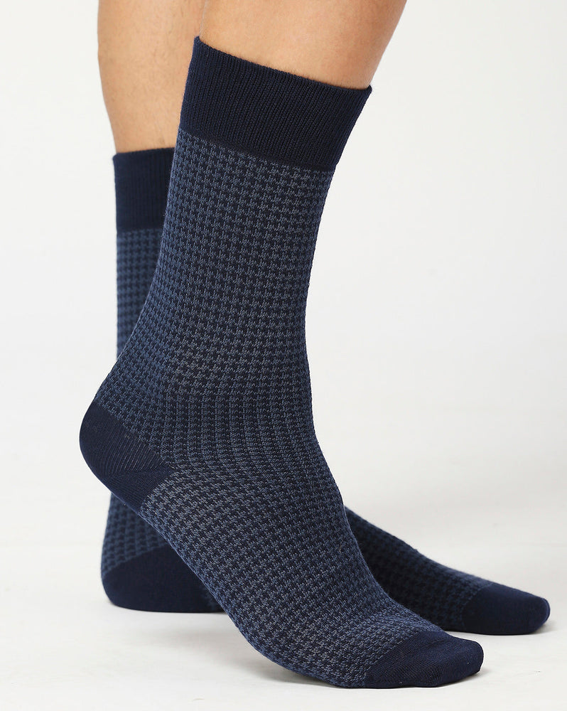 Men’s Luxury Houndstooth & Herringbone Crew Socks | Navy & Blue | Pack of 2