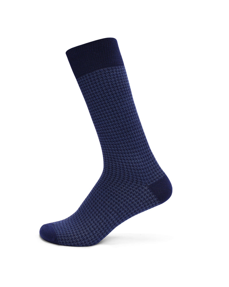 Men’s Luxury Houndstooth & Herringbone Crew Socks | Navy & Blue | Pack of 2