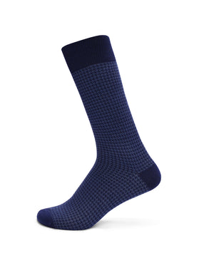 Men’s Luxury Houndstooth & Herringbone Crew Socks | Navy & Blue | Pack of 2