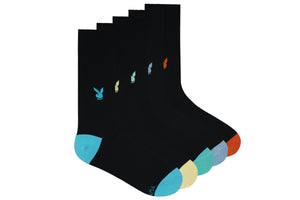
            
                Load image into Gallery viewer, BALENZIA Men&amp;#39;s Playboy Black Formal Crew Socks | 5-Pack | Free Size
            
        