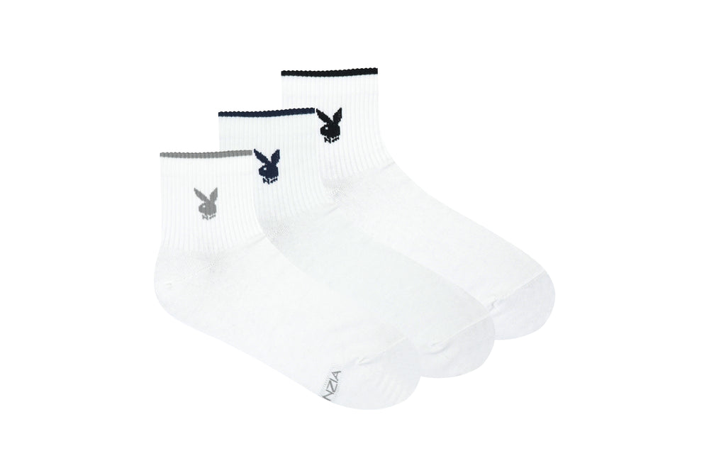 
            
                Load image into Gallery viewer, BALENZIA Men&amp;#39;s Playboy White High Ankle Socks | 3-Pack | Free Size
            
        